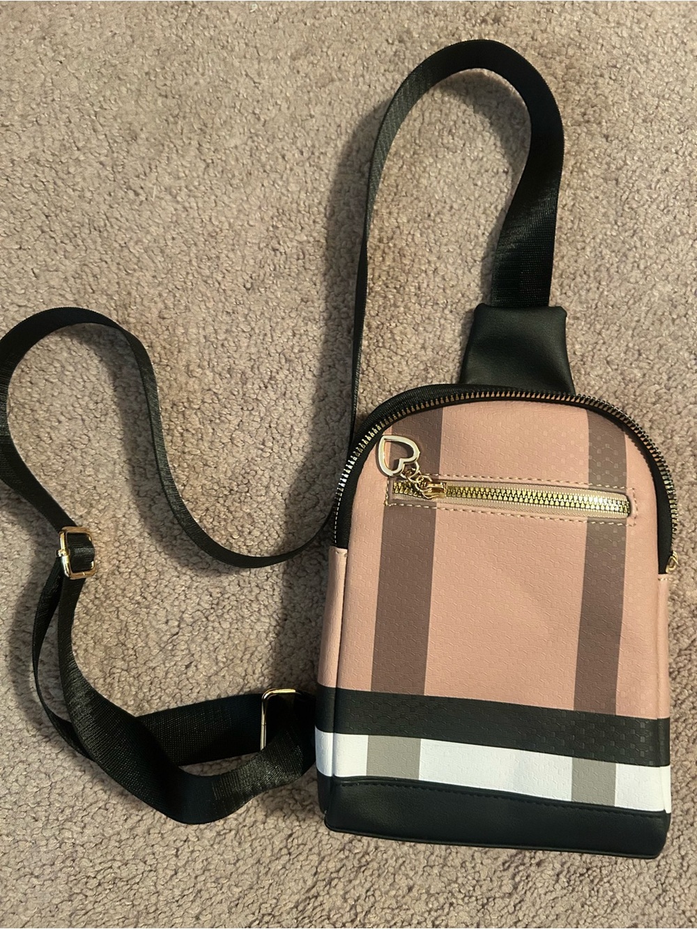 Designer Inspired Plaid Mini Crossbody Bag - tan/brown/black